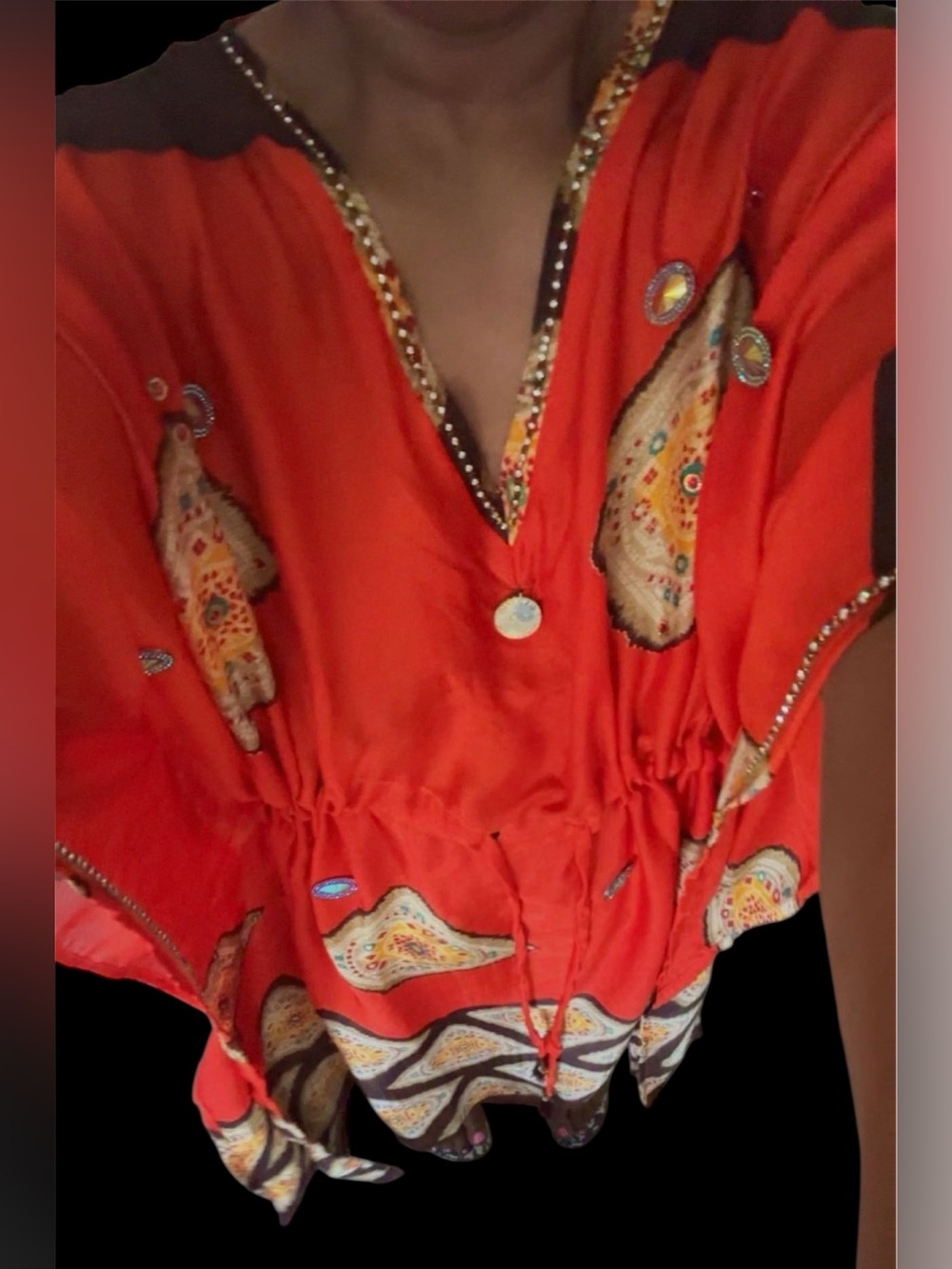 Tribal Silky embellished dress one size